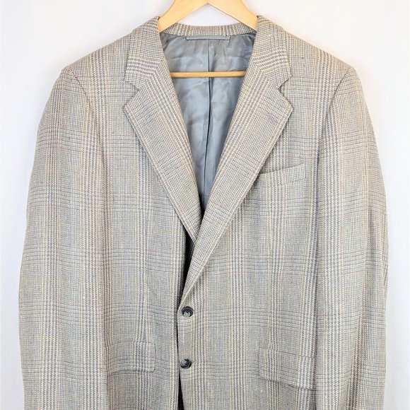 Vintage 80s Men's Lightweight Pastel Plaid Sport Coat Blazer 46L Wool Linen Silk - Picture 1 of 9